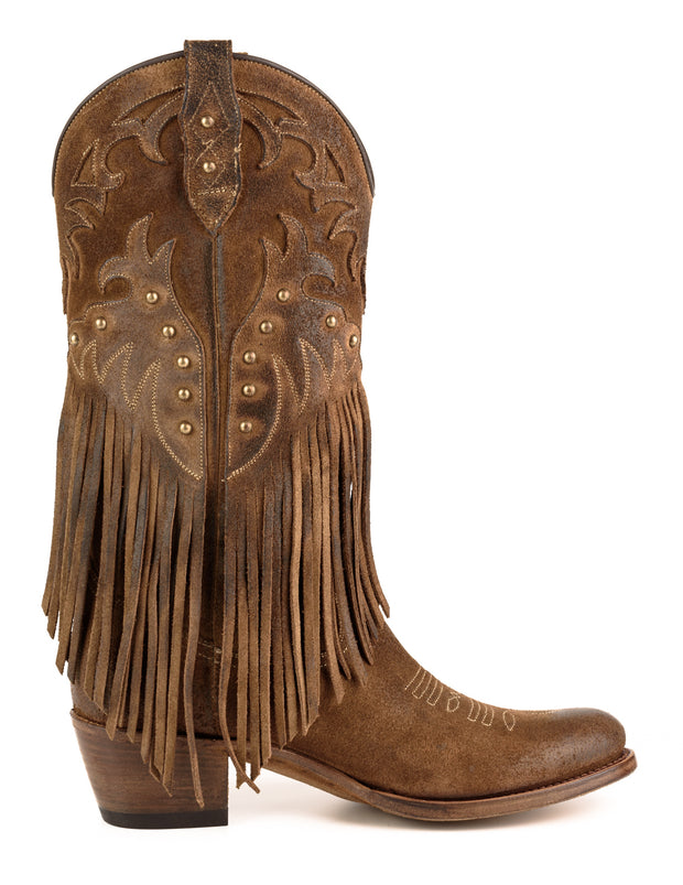 Cowboy stiefel für Damen mit Fransen 2475 Braunes Leder